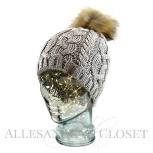 Bula Beanie Wool Women Light Gray Cable Knit Hat Faux Fur Pom One Size NWOT